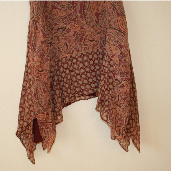 Sundance Rust Color Paisley Handkerchief Hem Silk Skirt Size 8 - Picture 3 of 6